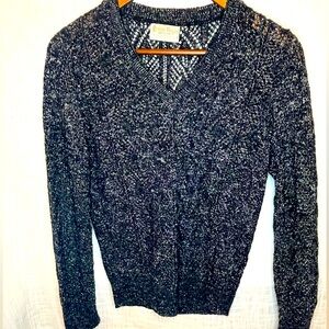 British vogue vintage v neck sweater gray black w/ shiny silver thread S/M